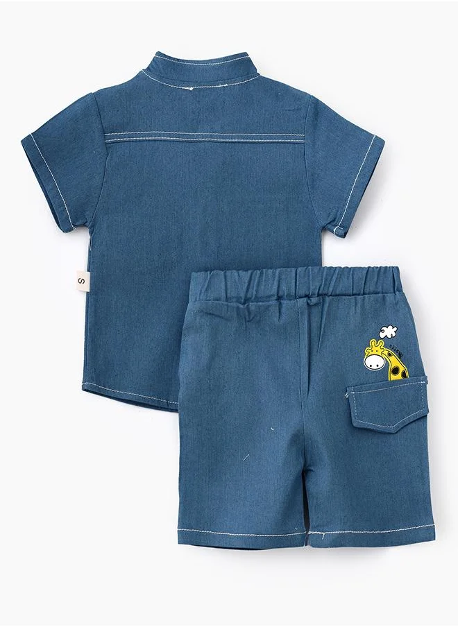 babyqlo Cool Denim Giraffe Tee & Shorts Outfit