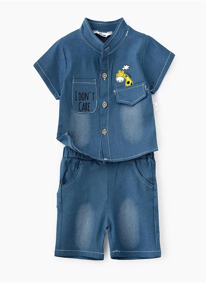 babyqlo Cool Denim Giraffe Tee & Shorts Outfit