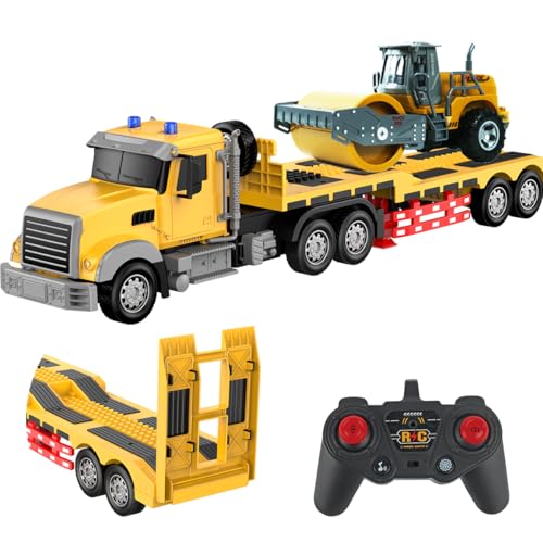CALEST Remote Control Semi Truck with Trailer 24 Inch RC SemiTrailer Engineering Tractor with Road Roller Toys124 Truck with LED Lights Music Great Gift for Boys Girls - Image 1