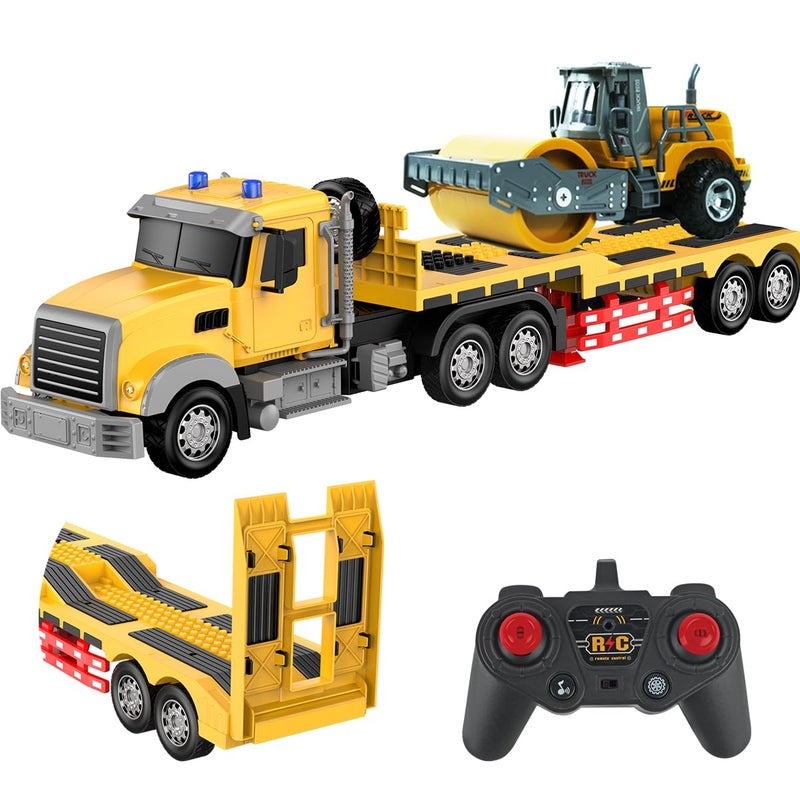 CALEST Remote Control Semi Truck with Trailer 24 Inch RC SemiTrailer Engineering Tractor with Road Roller Toys124 Truck with LED Lights Music Great Gift for Boys Girls - Image 3