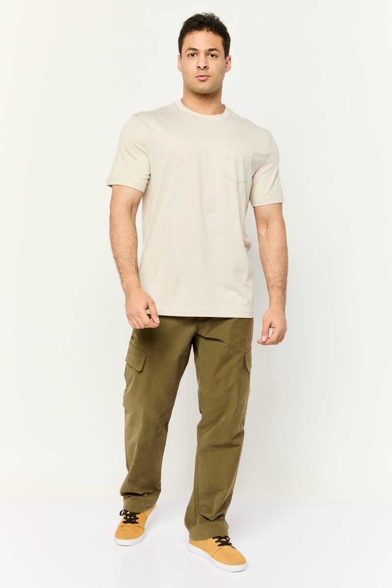 Beause Men Crew Neck Short Sleeve Solid T-Shirt, Light Grey - Image 3