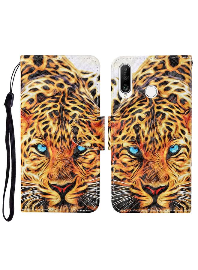 Green Tiger Case For Huawei P30 lite Colored Drawing Pattern Horizontal Flip Leather Case with Holder & Card Slots & Wallet & Lanyard - Image 1