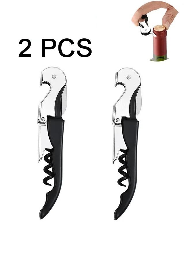 Unewshi 2 Piece Corkscrew Wine Opener, Multifunction Stainless Steel Fold Bottle Opener with Foil Cutter for Bars Restaurants Family Company Party, Black - Image 1