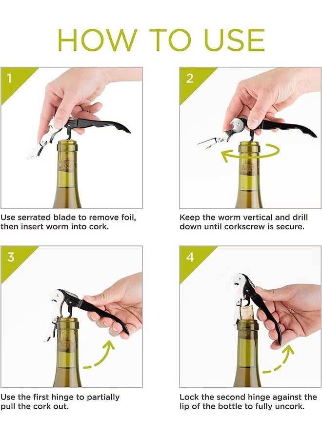 Unewshi 2 Piece Corkscrew Wine Opener, Multifunction Stainless Steel Fold Bottle Opener with Foil Cutter for Bars Restaurants Family Company Party, Black - Image 4