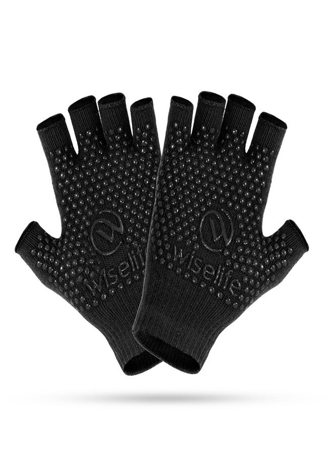 Wiselife Yoga Grip Gloves - Non-Slip Gloves for Yoga, Pilates & Exercise Black Anti-Skid Fitness for Men & Women - Breathable, Stretch Fit with Silicone Grip for Stability - Image 1