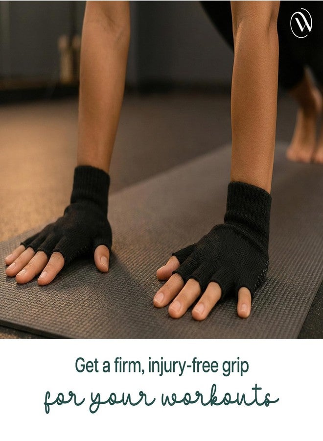Wiselife Yoga Grip Gloves - Non-Slip Gloves for Yoga, Pilates & Exercise Black Anti-Skid Fitness for Men & Women - Breathable, Stretch Fit with Silicone Grip for Stability - Image 4