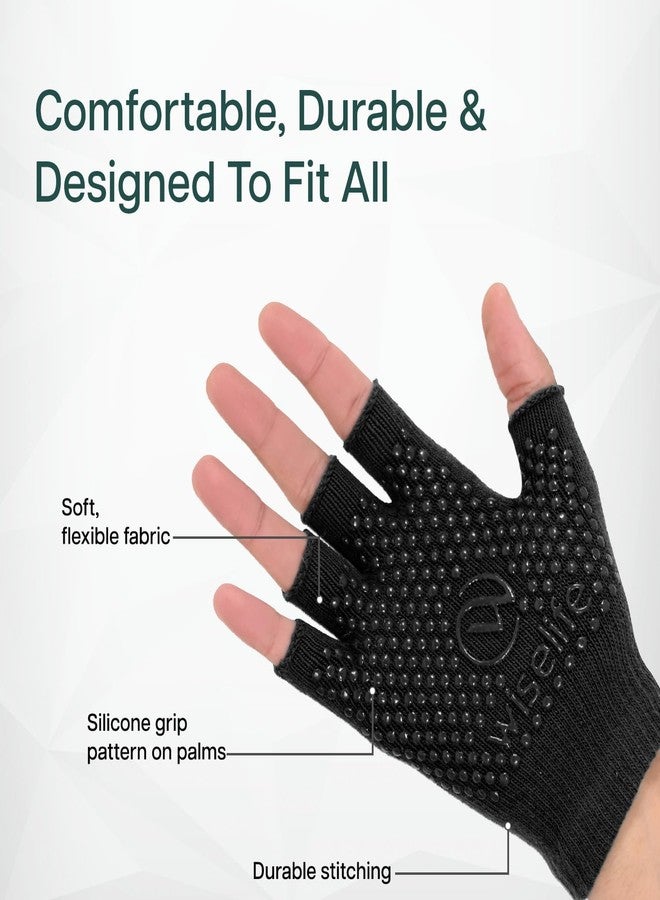 Wiselife Yoga Grip Gloves - Non-Slip Gloves for Yoga, Pilates & Exercise Black Anti-Skid Fitness for Men & Women - Breathable, Stretch Fit with Silicone Grip for Stability - Image 3