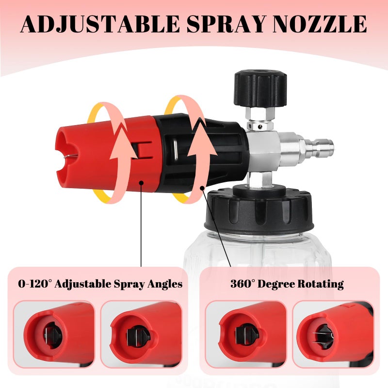 Sooprinse Short Pressure Washer Gun with Foam Cannon, Foam Cannon for Pressure Washer, 1/4 Inch Quick Connector, 5 Nozzle Tips with Car Wash Mitt, 1 Liter - Image 4