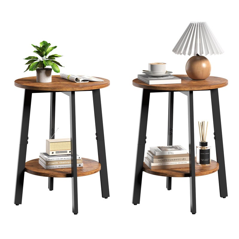 sthmec Side Table Set of 2, Small Round End Table with Storage Shelf for Small Space, 2-Tier Bedside Table Sofa Couch Table, Nighstands Set of 2 Accent Table for Living Room, Bedroom, Rustic Brown - Image 1
