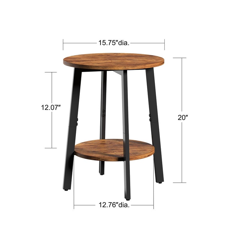 sthmec Side Table Set of 2, Small Round End Table with Storage Shelf for Small Space, 2-Tier Bedside Table Sofa Couch Table, Nighstands Set of 2 Accent Table for Living Room, Bedroom, Rustic Brown - Image 4