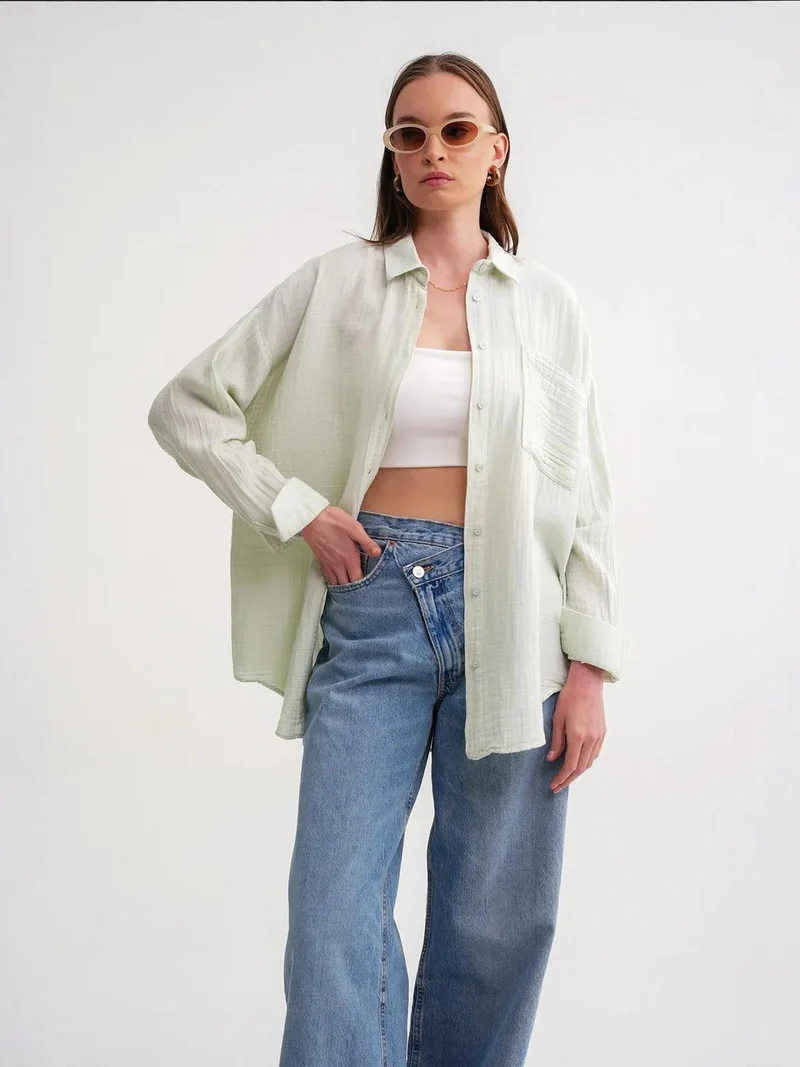 MixRay Mixray Oversize Shirt with Pocket Detail