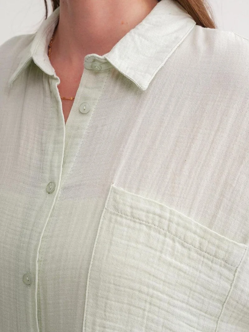 MixRay Pine Green Mixray Oversize Shirt with Pocket Detail for Women | Best Price UAE