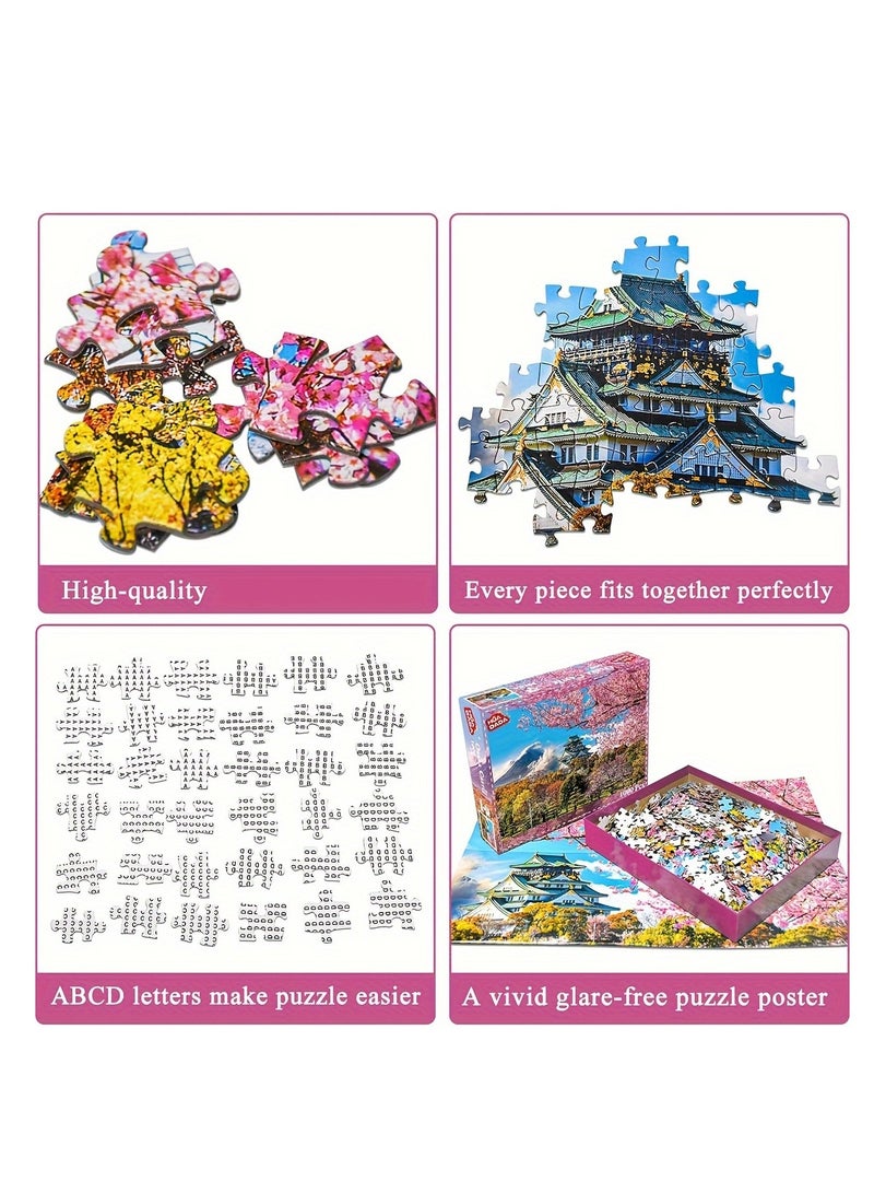 1000 Piece Adult Cherry Blossom Puzzle: Osaka Castle, Japan - Jigsaw Puzzles for Home Decoration  - Image 5