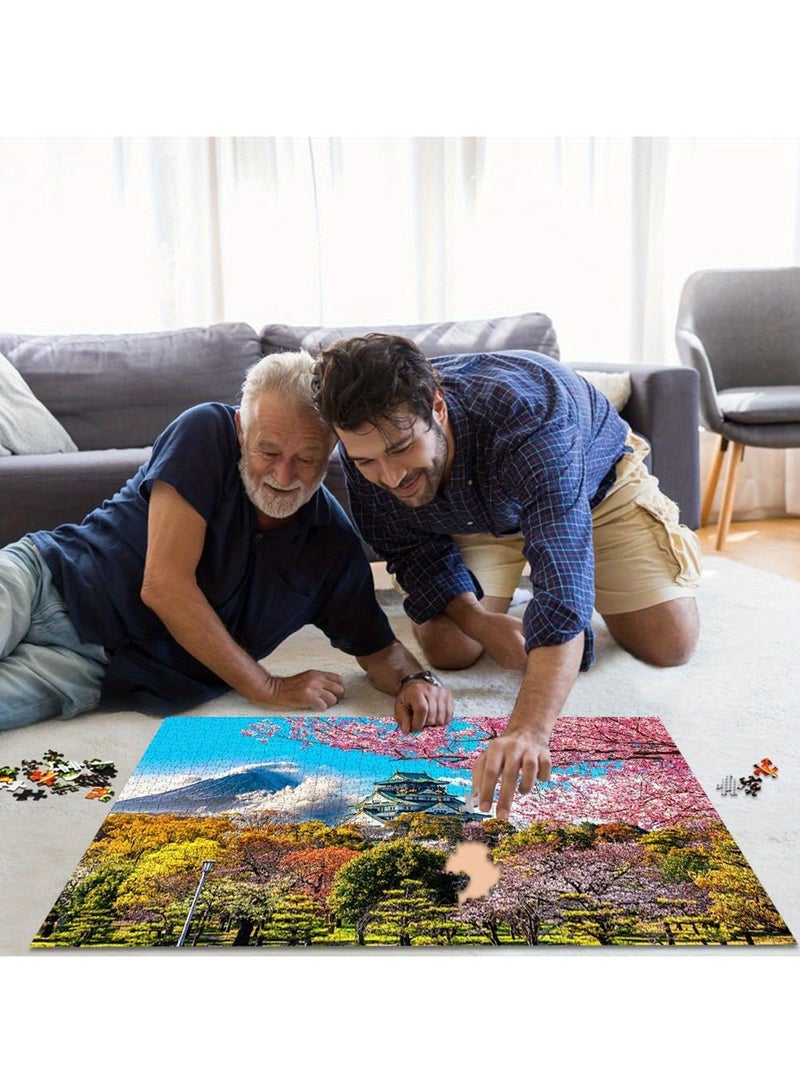 1000 Piece Adult Cherry Blossom Puzzle: Osaka Castle, Japan - Jigsaw Puzzles for Home Decoration  - Image 3