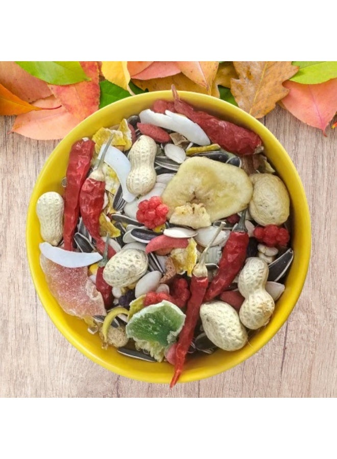 Premium Bird Food Seed Mix 2KG, Complete Balanced Diet for Medium & Large Parrots, Enriched with Omega-3, Vitamins, Fruits, Vegetables, Grains & Nuts, Over 20 Natural Ingredients For African Grey, Macaw, Cockatoo & Conure Bird Feed