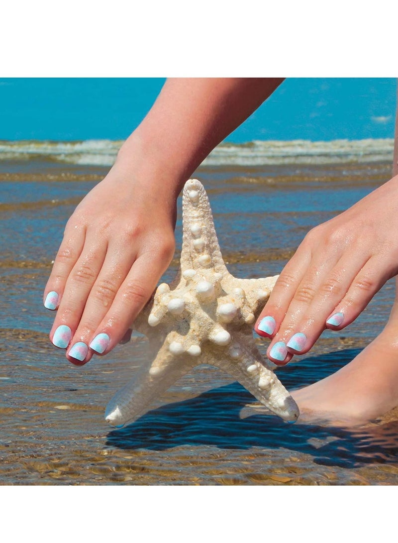 Captaintech Kids Press on Nails Children,120 Pieces Fake Artificial Tips Girls Full Cover Short False Fingernails for Art Decoration, Cute Pre Glue Full Acrylic (Blue Color) - Image 2