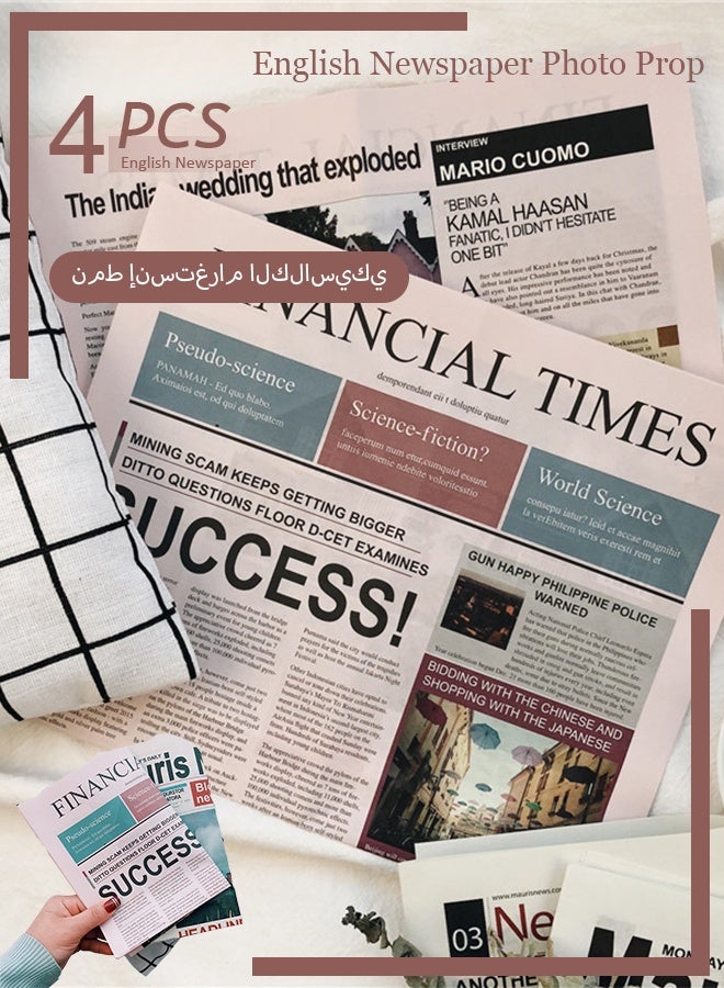 4pcs English Newspaper Photography Props Fashion Clothing Home Decor Food Photography Background Props Flower Wrapping Paper Atmosphere Decoration - Image 1