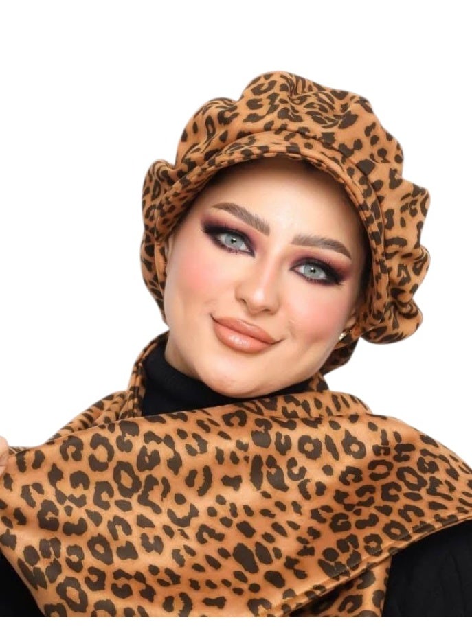 Tiger print cape and scarf set, suede material