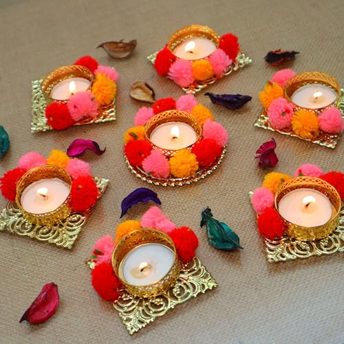Jaipur Ace Diwali Festival Tea Light Holders Set | Traditional Decorative Diyas for Home & Pooja Room | Perfect Candle Holders for Diwali, Ganesh Chaturthi, Laxmi Pooja & Rangoli Décor (7 Pcs) - Image 1