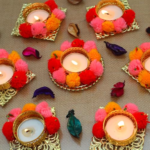 Jaipur Ace Diwali Festival Tea Light Holders Set | Traditional Decorative Diyas for Home & Pooja Room | Perfect Candle Holders for Diwali, Ganesh Chaturthi, Laxmi Pooja & Rangoli Décor (7 Pcs) - Image 5