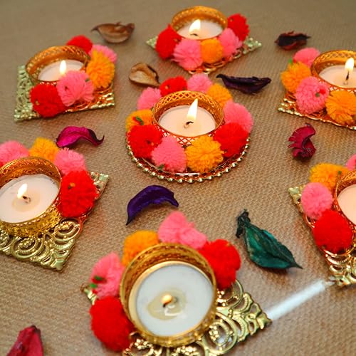Jaipur Ace Diwali Festival Tea Light Holders Set | Traditional Decorative Diyas for Home & Pooja Room | Perfect Candle Holders for Diwali, Ganesh Chaturthi, Laxmi Pooja & Rangoli Décor (7 Pcs) - Image 4