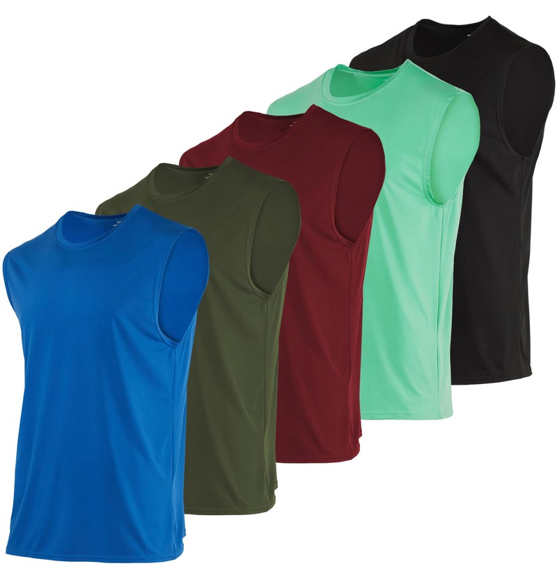 Real Essentials Mens DryFit Active Muscle Tank Top Standard and Big Tall Sizes Set 9 L Pack of 5