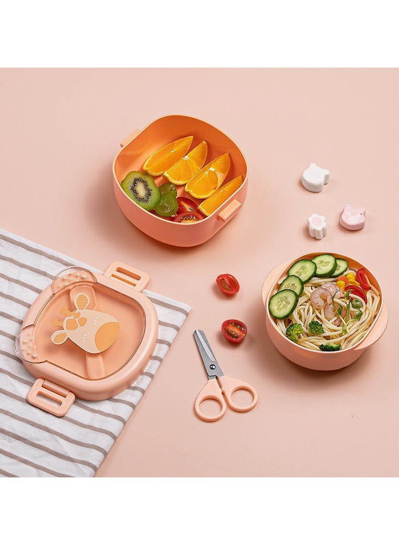 أطفال الهوغوز أدوات المائدة الخاصة بالأطفال صندوق الغداء إناء الطعام المحمول الغطاء مجموعة المقص ملعقة الإناء متعدد القطع مجموعة الطعام مع وظيفة التجليخ سهولة تنظيف درجة الحرارة القابلة للضبط (برتقالي) - Image 1