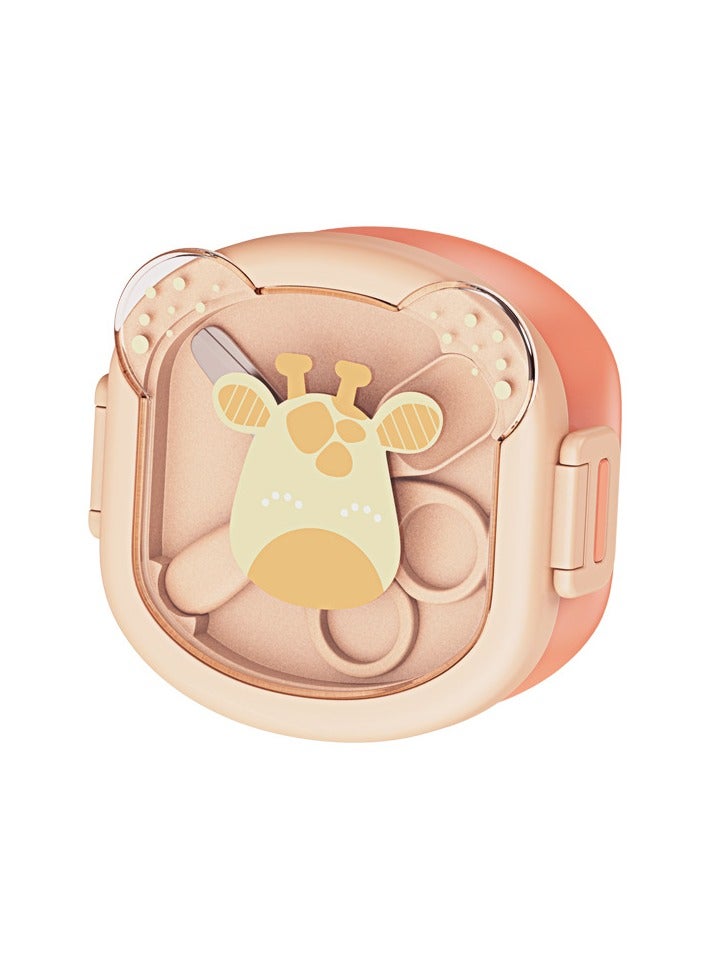 أطفال الهوغوز أدوات المائدة الخاصة بالأطفال صندوق الغداء إناء الطعام المحمول الغطاء مجموعة المقص ملعقة الإناء متعدد القطع مجموعة الطعام مع وظيفة التجليخ سهولة تنظيف درجة الحرارة القابلة للضبط (برتقالي) - Image 2