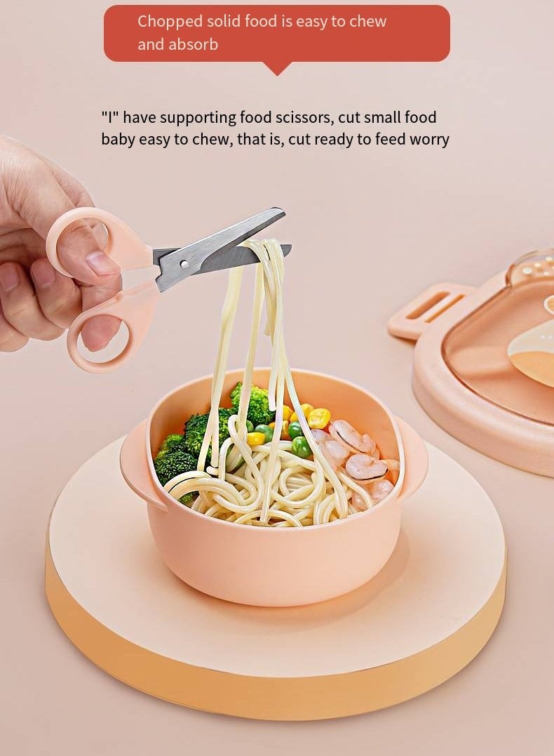 أطفال الهوغوز أدوات المائدة الخاصة بالأطفال صندوق الغداء إناء الطعام المحمول الغطاء مجموعة المقص ملعقة الإناء متعدد القطع مجموعة الطعام مع وظيفة التجليخ سهولة تنظيف درجة الحرارة القابلة للضبط (برتقالي) - Image 5