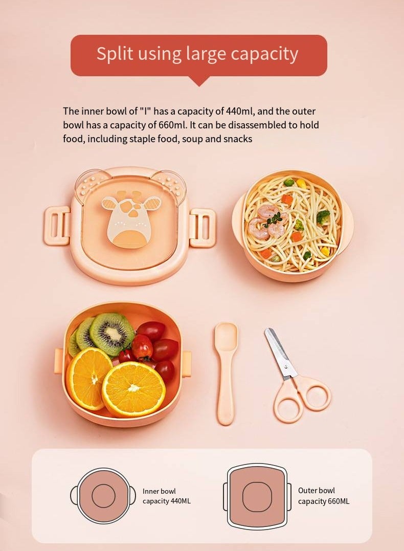 أطفال الهوغوز أدوات المائدة الخاصة بالأطفال صندوق الغداء إناء الطعام المحمول الغطاء مجموعة المقص ملعقة الإناء متعدد القطع مجموعة الطعام مع وظيفة التجليخ سهولة تنظيف درجة الحرارة القابلة للضبط (برتقالي) - Image 3