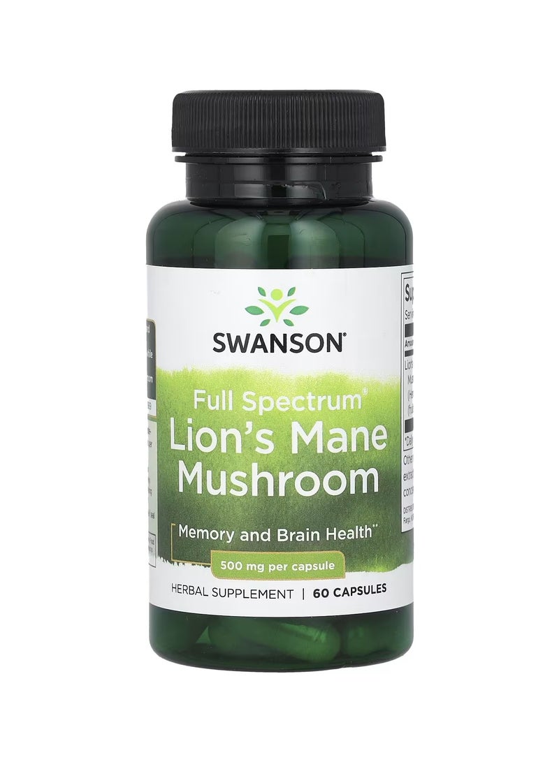 Swanson, Full Spectrum Lion's Mane Mushroom, 500 mg, 60 Capsules