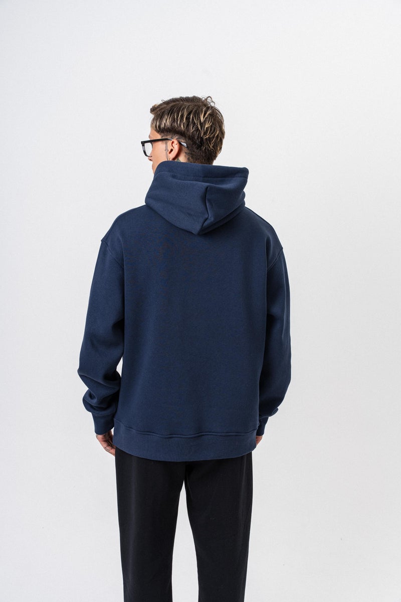 ريسباير هودي رجالي أساسي واسع (Oversize) بغطاء رأس بتفاصيل نص "Respire" لون كحلي - Image 3