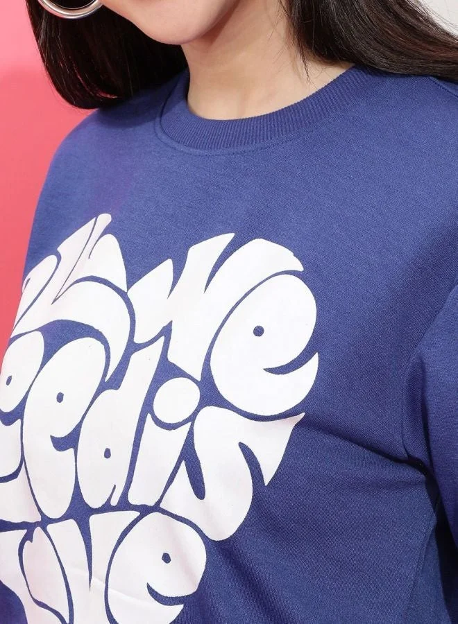 مرفوعة Women Regular Fit Printed Crew Neck Long Sleeve Overhead-Crewneck Sweatshirt