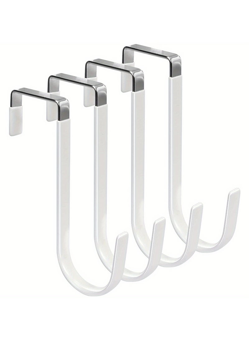 4pcs Heavy Duty Door Hanger Hooks With Rubber | Organizer Hooks, Cabinet Essentials, For Living Room, Bathroom, Bedroom, Hooks Hangers, Hooks Behind Doors, Home Essentials(White) - Image 1