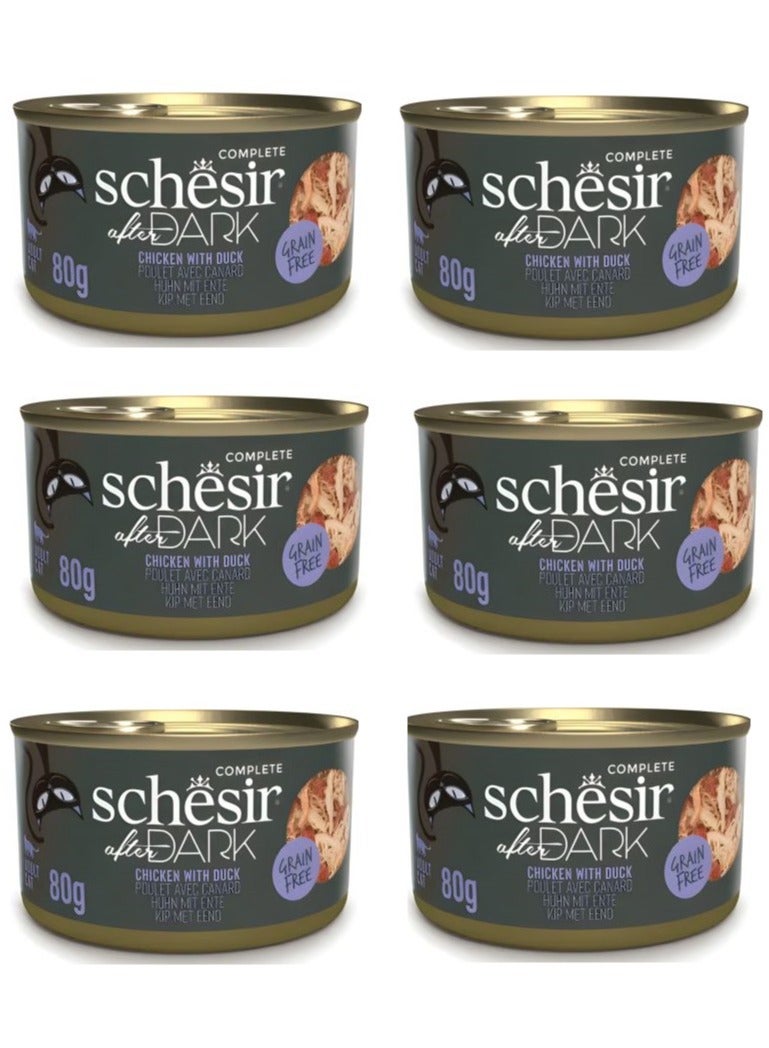 Schesir Pack of 6PC After Dark Adult Chicken & Duck Cat Wet Food in Broth 80g - Image 1