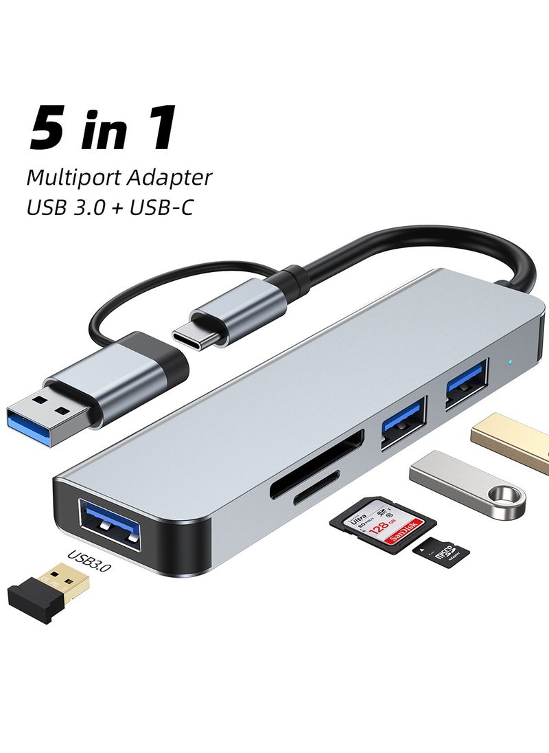 Generic Type C to USB 3.0 Hub 5-in-1 Adapter Docking Station with USB 3.0 Port USB2.0 Ports SD/TF Card Reader Ultra Slim USB Splitter Plug and Play  - Image 1