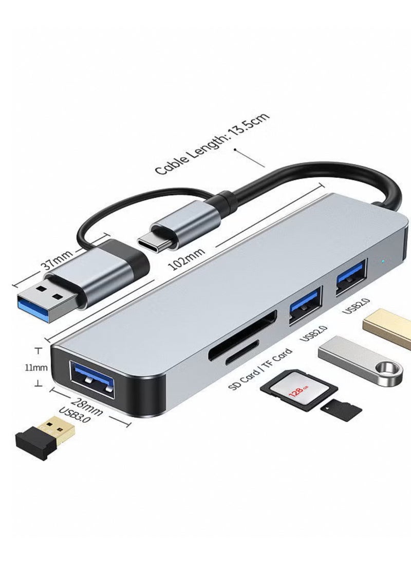 Generic Type C to USB 3.0 Hub 5-in-1 Adapter Docking Station with USB 3.0 Port USB2.0 Ports SD/TF Card Reader Ultra Slim USB Splitter Plug and Play  - Image 2