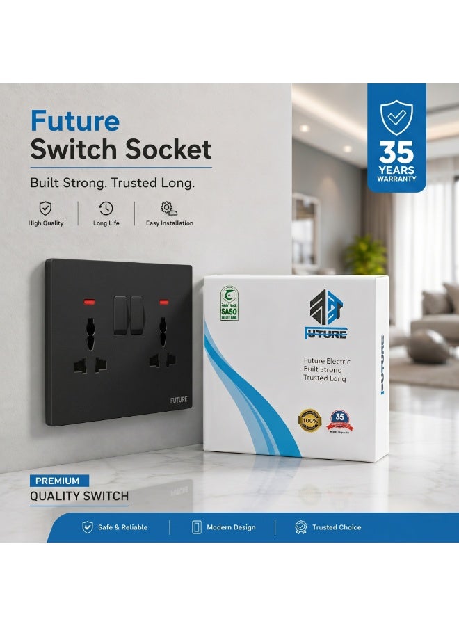 Future 13A Double Universal Socket with Switch | Dual Electrical Power Outlet | Heavy Duty Wall Socket | Premium Switch & Socket Series | 35 Years Warranty | UAE Standard - Image 3