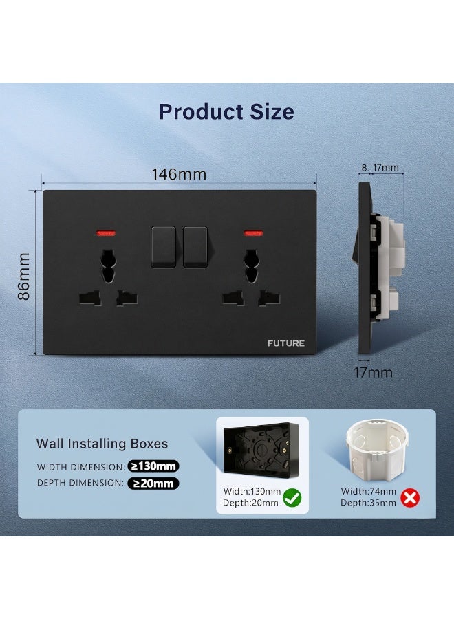 Future 13A Double Universal Socket with Switch | Dual Electrical Power Outlet | Heavy Duty Wall Socket | Premium Switch & Socket Series | 35 Years Warranty | UAE Standard - Image 4