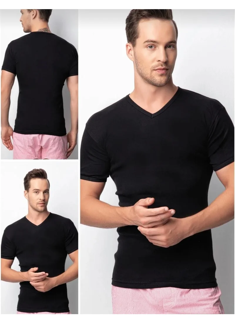 دونكس Lycra Cotton Rib Half Sleeve V Neck Men's Undershirt