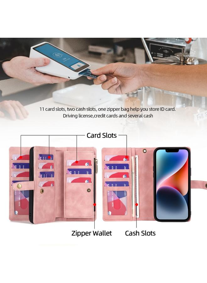 S-TOP Case For iPhone 14 Plus Zipper Wallet Magnetic Detachable Leather Phone Case - Image 5