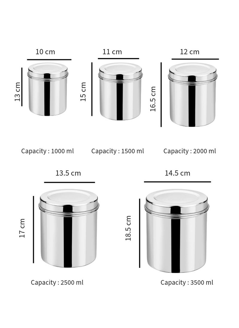 Ayda - 5-Pieces Stainless Steel Dabba Storage Box with Air Tight Lid - Image 1