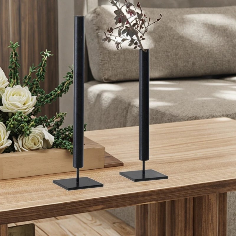 Y&D Wabi-Sabi Metal Iron Flower Vase - Simple Black Modern Design for Living Room Tabletop Floral Arrangements - Rustic Vases - Image 3
