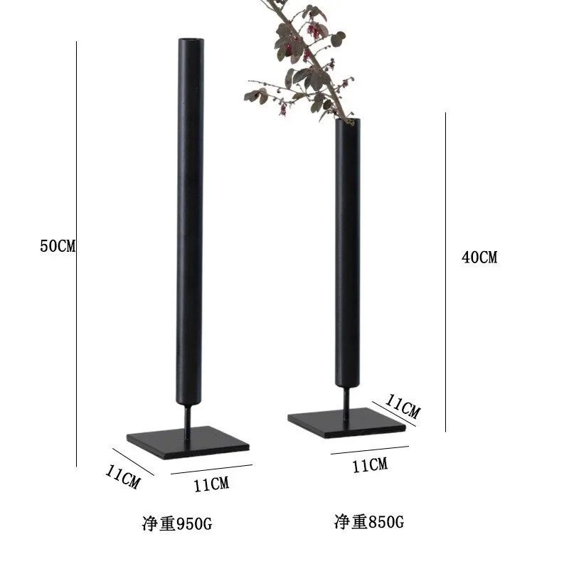Y&D Wabi-Sabi Metal Iron Flower Vase - Simple Black Modern Design for Living Room Tabletop Floral Arrangements - Rustic Vases - Image 1