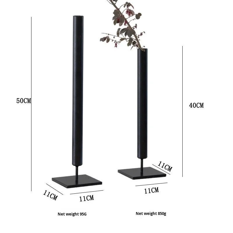 Y&D Wabi-Sabi Metal Iron Flower Vase - Simple Black Modern Design for Living Room Tabletop Floral Arrangements - Rustic Vases - Image 4