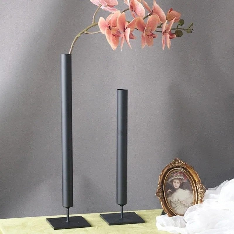 Y&D Wabi-Sabi Metal Iron Flower Vase - Simple Black Modern Design for Living Room Tabletop Floral Arrangements - Rustic Vases - Image 5