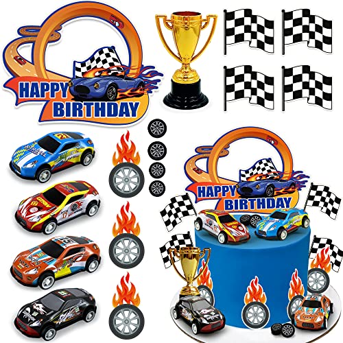 KEEPARTY 24PCS Race Car Happy Birthday Cake Decoration Race Car Cake Toppers Race Car Themed Birthday Party Supplies Boy and Girl Cake Decoration - Image 1
