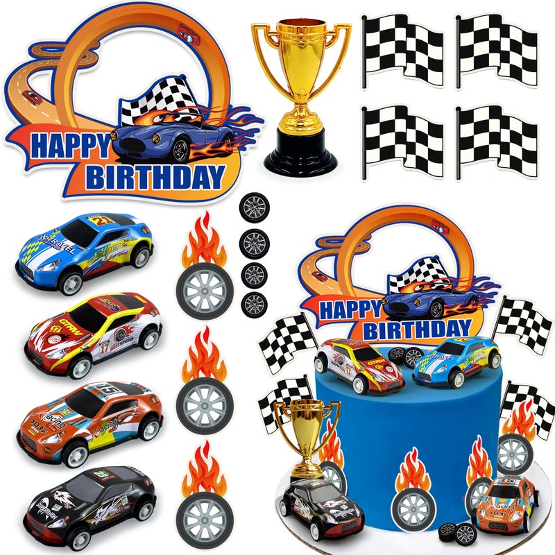KEEPARTY 24PCS Race Car Happy Birthday Cake Decoration Race Car Cake Toppers Race Car Themed Birthday Party Supplies Boy and Girl Cake Decoration - Image 3