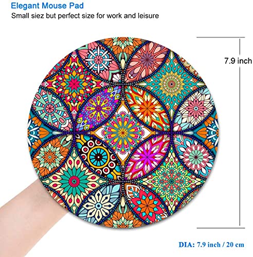 BOSOBO Cute Mouse Pad, Round Mandala Mouse Mat with Design, Non-Slip Rubber Base Mousepad with Stitched Edge, Waterproof Women Small Size 7.9 x 7.9 Inch, Pretty Mandala - Image 5