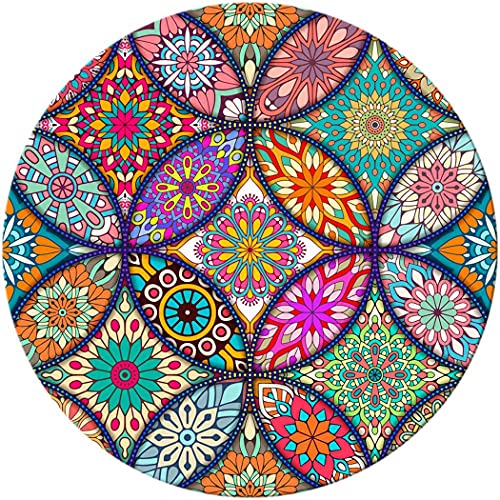 BOSOBO Cute Mouse Pad, Round Mandala Mouse Mat with Design, Non-Slip Rubber Base Mousepad with Stitched Edge, Waterproof Women Small Size 7.9 x 7.9 Inch, Pretty Mandala - Image 1